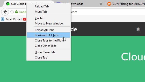Lưu tất cả các tab đang mở dưới dạng dấu trang trong Firefox