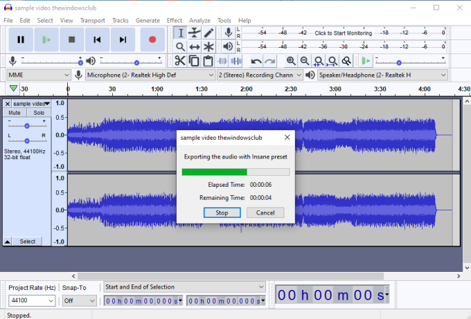 Phần mềm Audacity với tính năng xuất âm thanh từ video