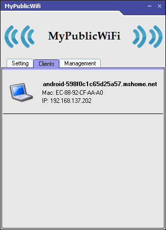 Máy khách được kết nối MyPublicWiFi