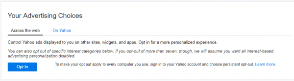 Chọn Không tham gia Quảng cáo Yahoo