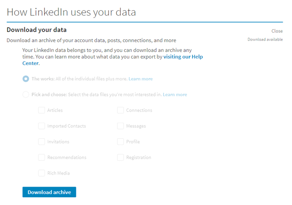 Cách tải xuống dữ liệu hồ sơ từ LinkedIn