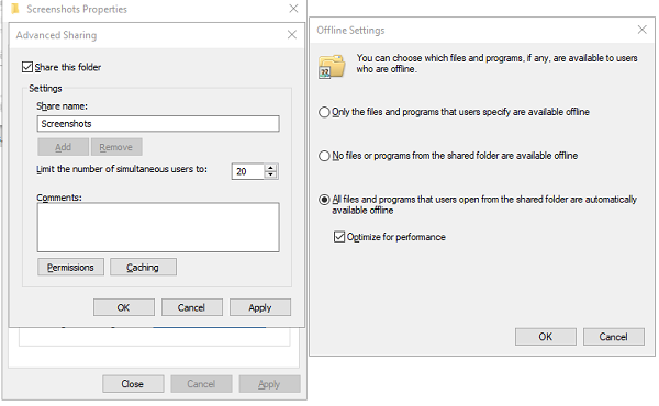 Chia sẻ thư mục tệp trong bộ nhớ đệm Windows 10
