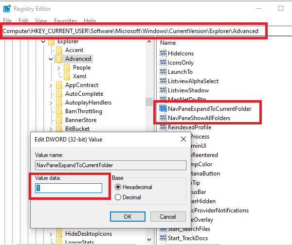 Làm cho ngăn điều hướng Explorer Mở rộng để mở thư mục trong Windows 10