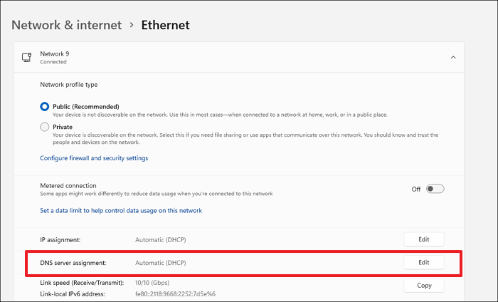 Chỉ định máy chủ DNS Ethernet