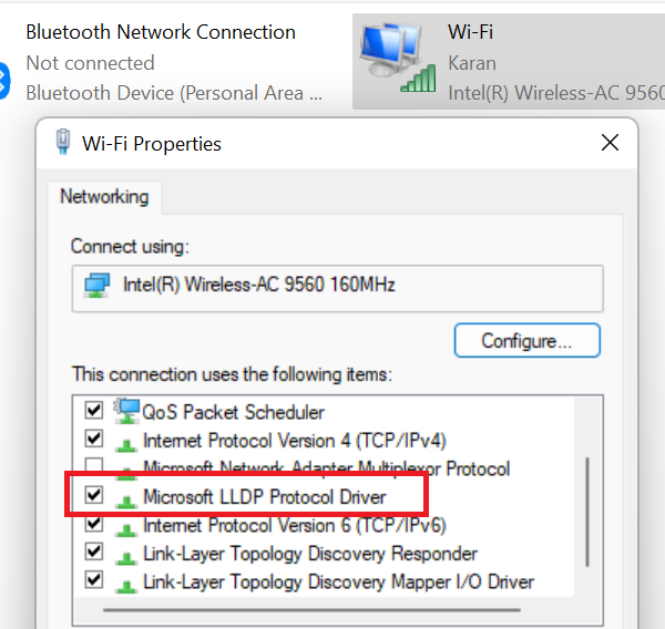 Kích hoạt Trình điều khiển Giao thức LLDP của Microsoft