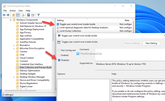 Cách ngăn người dùng tải các bản dựng Insider Preview trong Windows 11/10