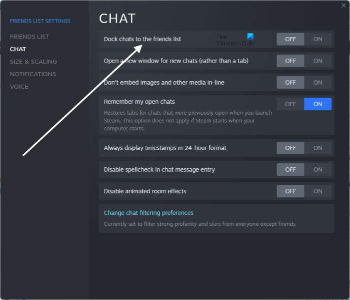 Chuyển đổi Docking Window Chat trong Steam