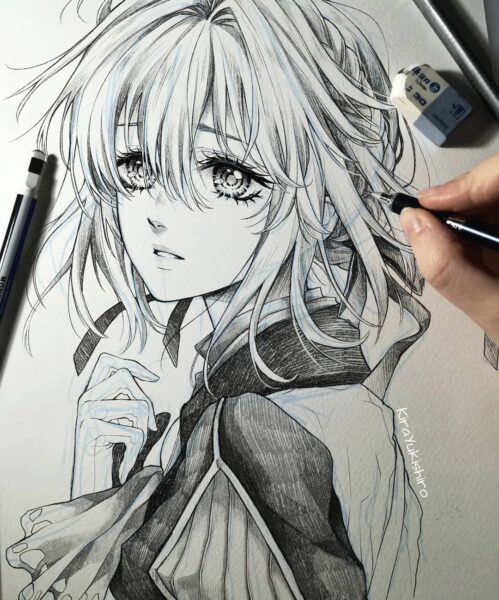 Hình vẽ anime bằng bút chì