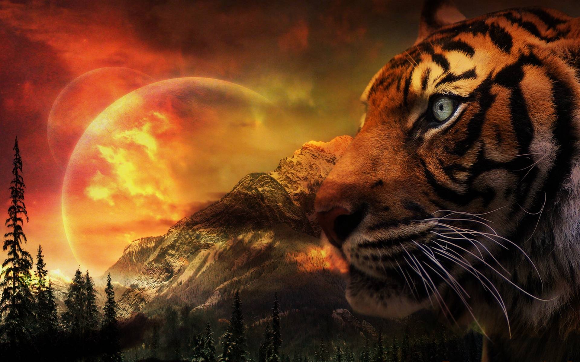 Fantasy landscape with tiger