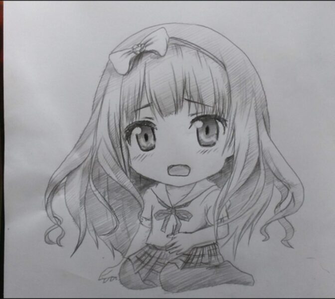 Hình vẽ cô gái anime bằng bút chì dễ thương