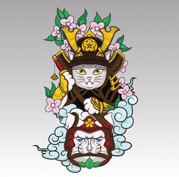 Hình xăm Samurai Cat (12)