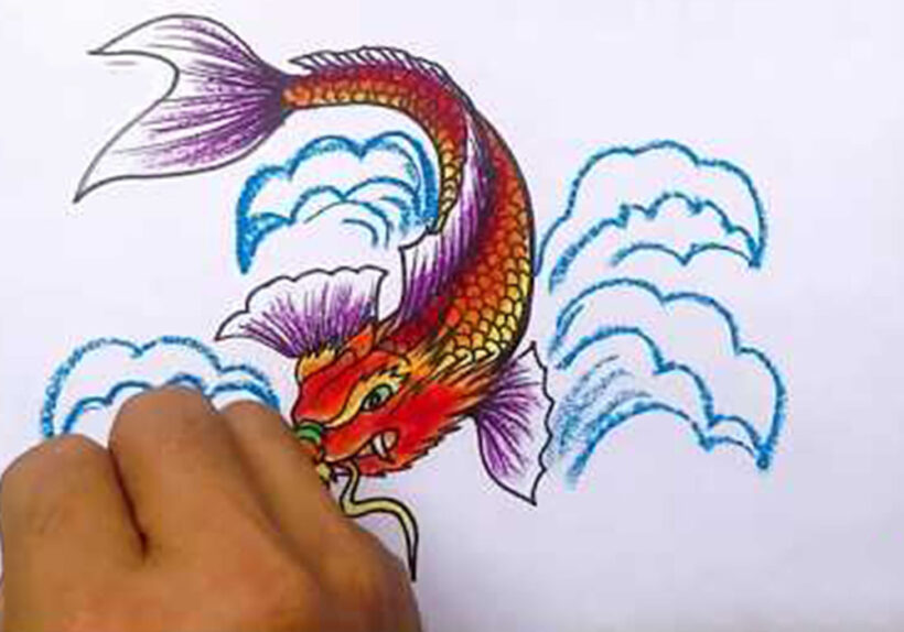 Cách vẽ Cá Chép hoá Rồng