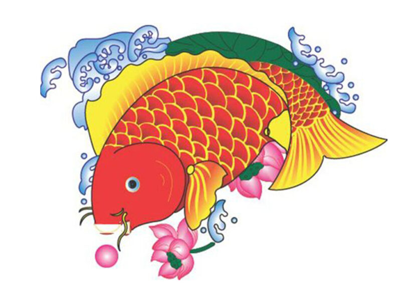 Hình vẽ Cá Chép vàng và hoa Sen