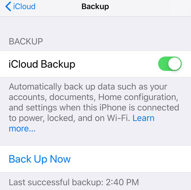 iCloud backup information