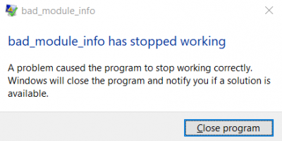 Lỗi Bad_Module_Info trên Windows 10