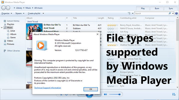 Các loại tệp được Windows Media Player hỗ trợ