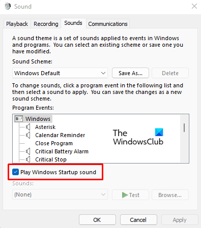 Bật hoặc tắt âm thanh khởi động trên Windows 11