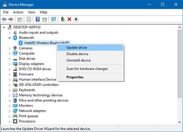 cập nhật trình điều khiển Bluetooth windows 10