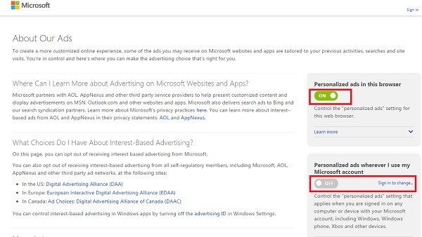 Tắt quảng cáo được cá nhân hóa trong Windows 10