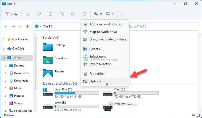 Cách kích hoạt Windows 10 Explorer trong Windows 11 bằng cách sử dụng Tùy chọn thư mục