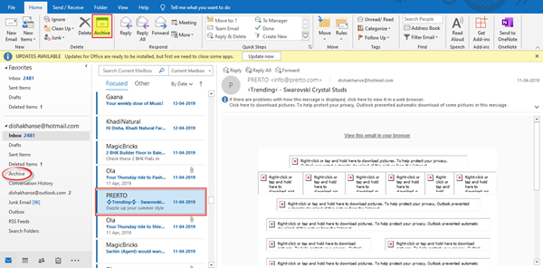 lưu trữ Email và truy xuất các email đã lưu trữ trong Outlook