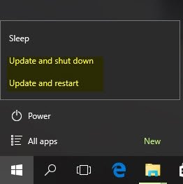 Cập nhật Windows 10 và khởi động lại tắt máy