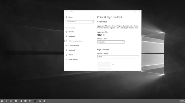 Áp dụng các bộ lọc màu như Grayscale, Invert, v.v. cho màn hình Windows 10