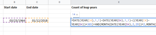 Đếm số năm nhuận giữa hai ngày trong Excel