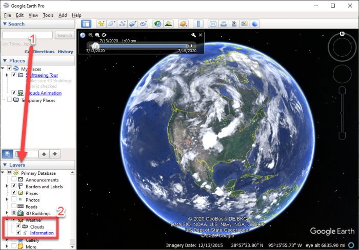 Dự báo thời tiết trực tiếp trên Google Earth