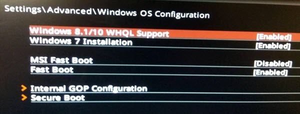 BIOS Windows 10 WHQL