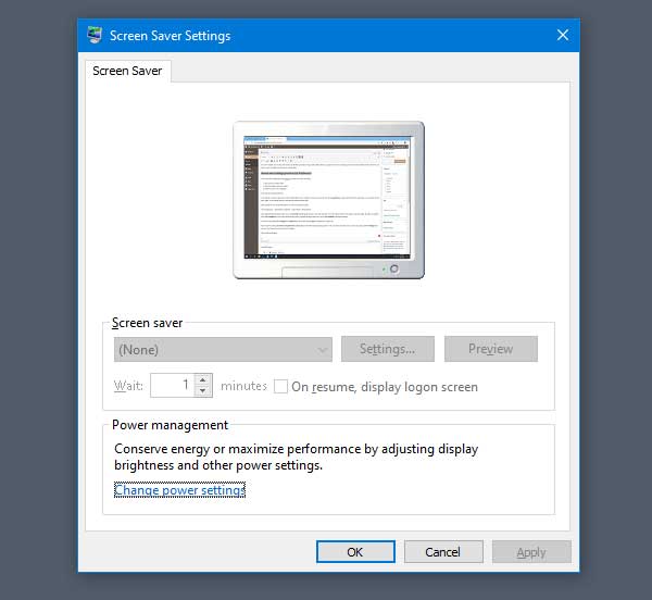 Cài đặt trình bảo vệ màn hình chuyển sang màu xám trong Windows 10