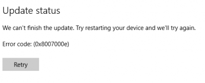 Cập nhật tính năng Windows 10 không thành công với mã lỗi 0x8007000e