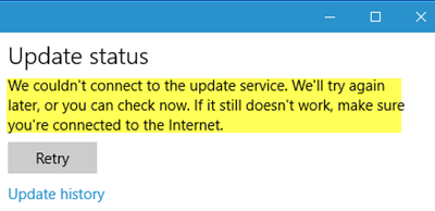 Chúng tôi không thể kết nối với dịch vụ cập nhật