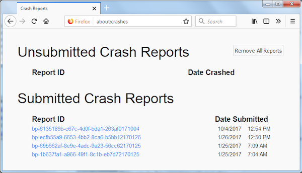 Báo cáo sự cố của Firefox