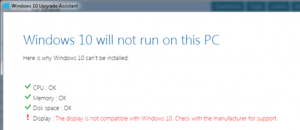 Màn hình không tương thích với Windows 10