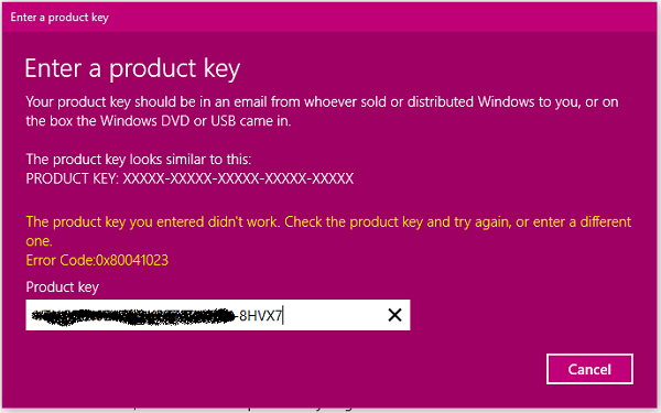 Mã lỗi kích hoạt Windows 0x80041023