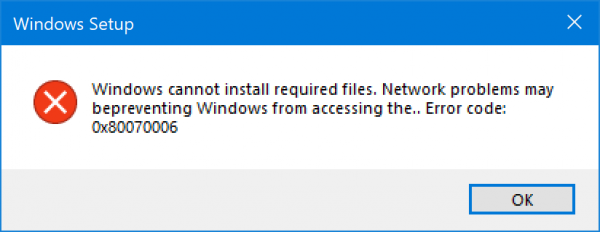 Mã lỗi thiết lập Windows 10 0x80070006