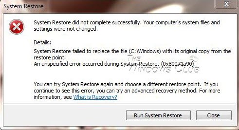 System Restore không hoạt động