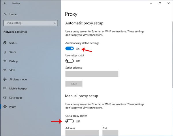 Không thể kết nối với máy chủ proxy cho biết Microsoft Edge trên Windows 10