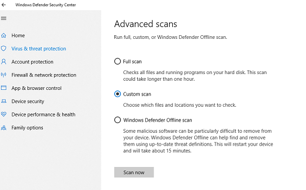 Windows Defender 10 Quét ngoại tuyến Quét ngoại tuyến