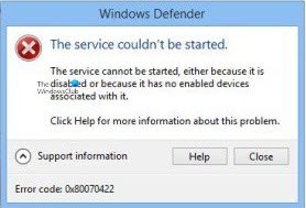 0x80070422 Không thể khởi động dịch vụ trong Windows Defender