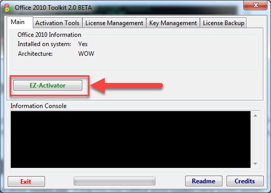 Sau khi chọn xong, các bạn tiến hành click vào nút EZ-Activator để phần mềm tiến hành crack office 2010 cho chúng ta nhé.