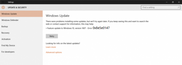 Mã lỗi Windows Update 0x8e5e0147