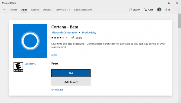Một ứng dụng Cortana độc lập dành cho Windows 10 được phát hiện trên Microsoft Store