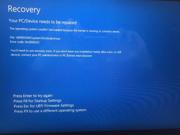 Nhân Windows 10 bị thiếu - Lỗi 0xc0000221