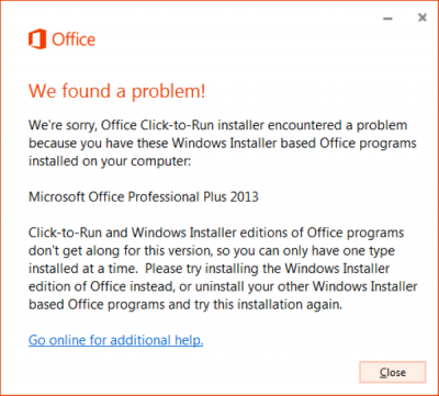 Office Click to Run Installer va su co MSI tren Windows 10