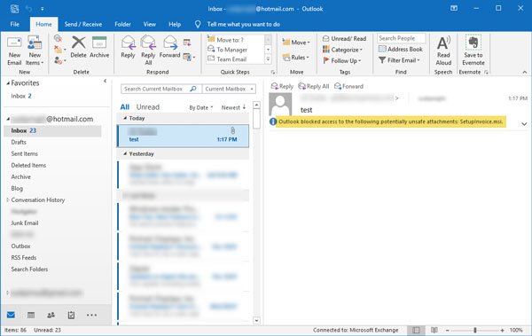 Outlook đã chặn quyền truy cập vào các tệp đính kèm có khả năng không an toàn sau