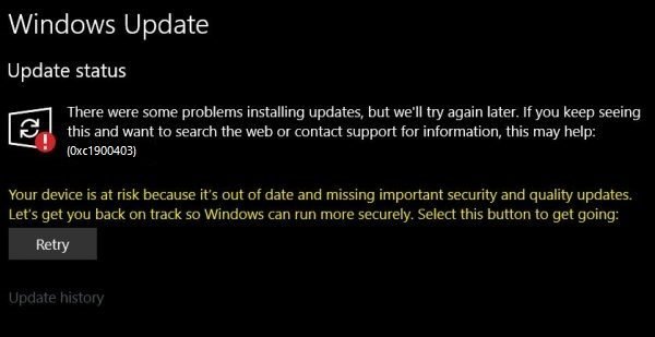 Lỗi cập nhật Windows 0xc1900403