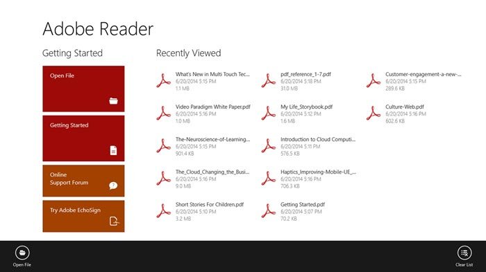 Ứng dụng Adobe Reader Touch dành cho Windows 10