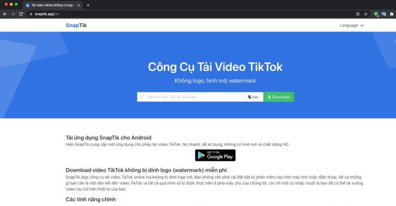 Tải video TikTok bằng snaptik